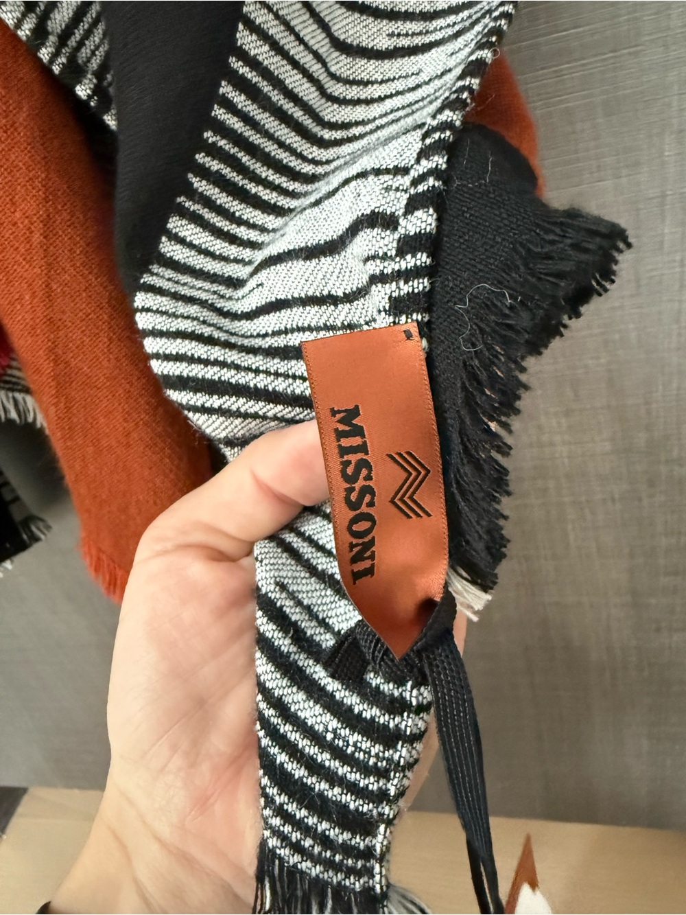 Missoni Striped Wrap in Black, White, Rust & Red - Picture 4 of 8
